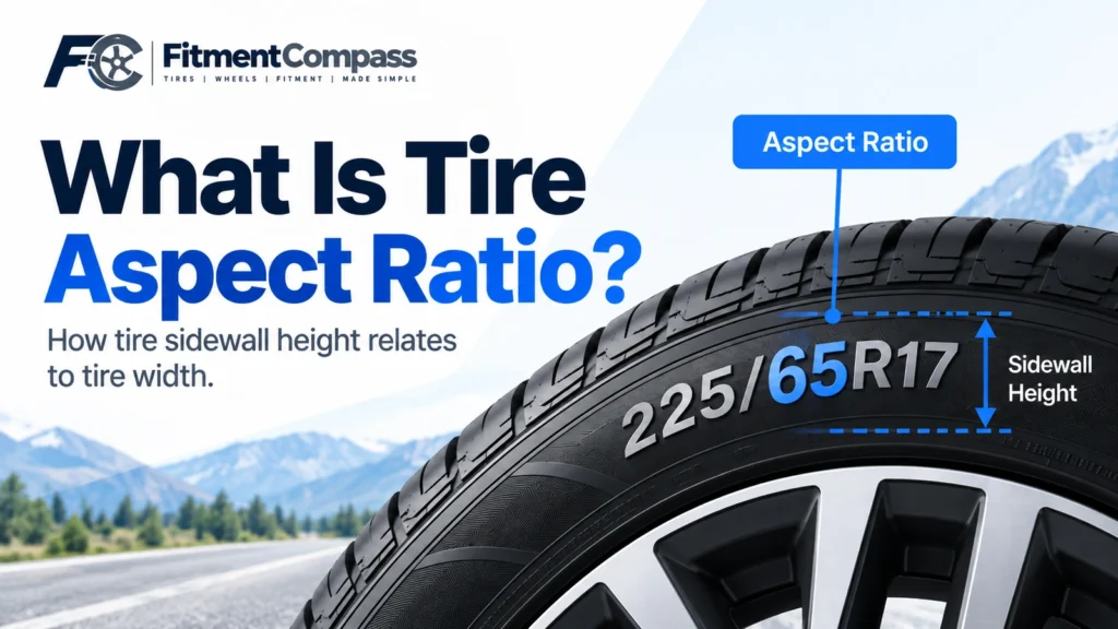 Tire aspect ratio example using 225/65R17 to show how sidewall height relates to tire width